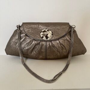 HISPANITAS Metallic Leather Small Shoulder Bag Chain Strap Made Spain Occasion